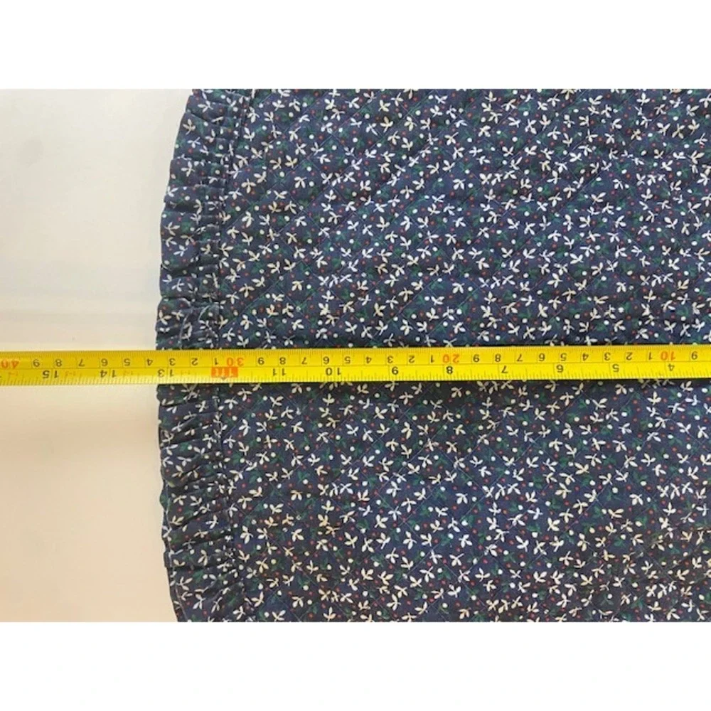 Vintage Navy Blue Calico Floral Quilted Ruffle Oval Placemats Set of 3 Cottage